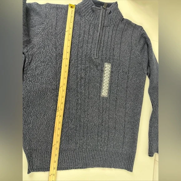 NWT Oscar De La Renta Mens Sz L Blue Preppy Academia 1/4 Zip Ribbed Knit Sweater - Picture 6 of 9